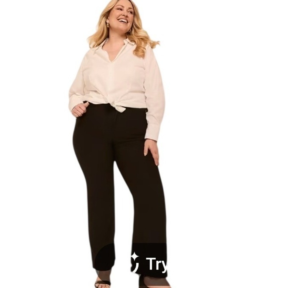 Lane Bryant Women 14 Navy Blue Straight Leg Dress Pants Elastic Waist Career